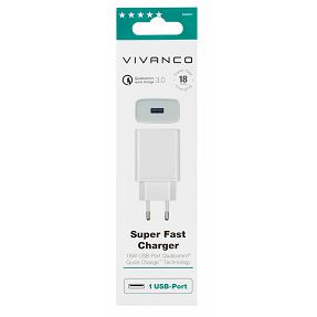Strujni punjač VIVANCO 60807, QC 3.0, 18W, 3A USB, bijeli
