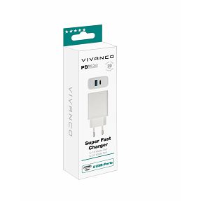 Strujni punjač VIVANCO 62401, 20W PD&QC 3.0, USB-A + USB Type-C, bijeli