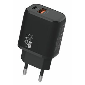 Zidni punjač ADDA CH-002-BK, Fusion Fast Charger 2u1, QC3.0 USB-A + PD 20W Type-C, crni