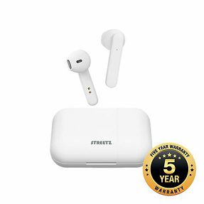Slušalice STREETZ TWS-1105, mikrofon, Bluetooth, TWS, bijele