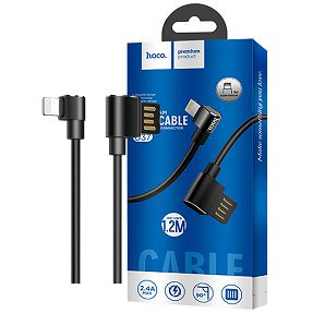 hoco. USB kabel za iPhone, Lightning, kutni 90°, 1.2 met., crna - U37 Long Roam, Lightning, BK