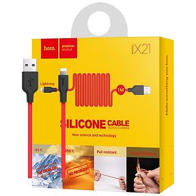 hoco. USB kabel za iPhone, silikonski, 1.2 met., 2 A, crno/crvena - X21 Silicone Lightning, Black/Red