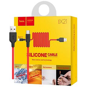 hoco. USB kabel za smartphone,silikonski,1.2 met, 2 A,crno/crveni - X21 Silicone USB type C, Black/Red