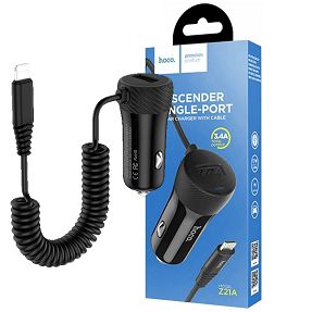 hoco. Auto punjač za Lightning kabelom,  1 x USB, 2.4 A max. - Z21A Ascender Lightning