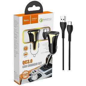 hoco. Auto punjač sa USB type C kabelom, QC, 2 x USB, 3.1 A - Z31 Universe double port, Type-C