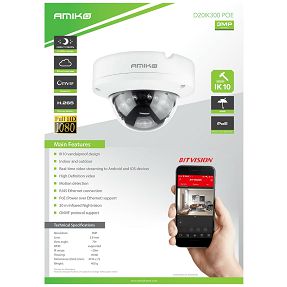 Amiko Home Kamera IP 3 MP, PoE, 1/2.8" CMOS, 2.8mm, IK10 - D20IK300 POE