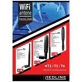 REDLINE Wi-Fi mrežna kartica, USB, 2.4 GHz, 5 dB, 150 Mbps, RT7601 - T5 WiFi antena