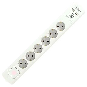 home Produžni kabel sa zaštitom, 6 utičnica, 1.5mm², 1,4 met, USB - NVT 06K USB/WH