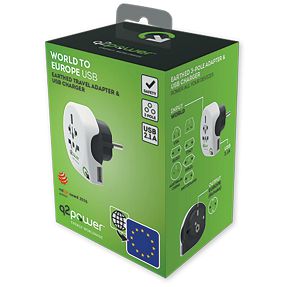 q2power Adapter, putni, univerzalni sa USB-om - WORLD TO EUROPE USB
