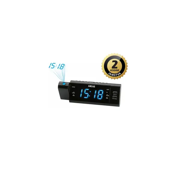 AKAI budilica s projektorom ACR-3888, FM/AM radio, LCD, USB MP3, USB punjač