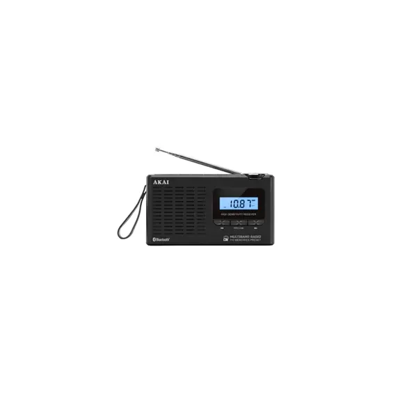 AKAI Prijenosni Radio FM/AM s Bluetoothom, Satom i Alarmom, LCD, 90 Memorija, Punjiva Baterija USB-C