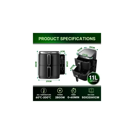 comfy-nest-cn-06177-dual-air-fryer-11l-2800w-dvostruka-frite-37412-cn-06177.webp