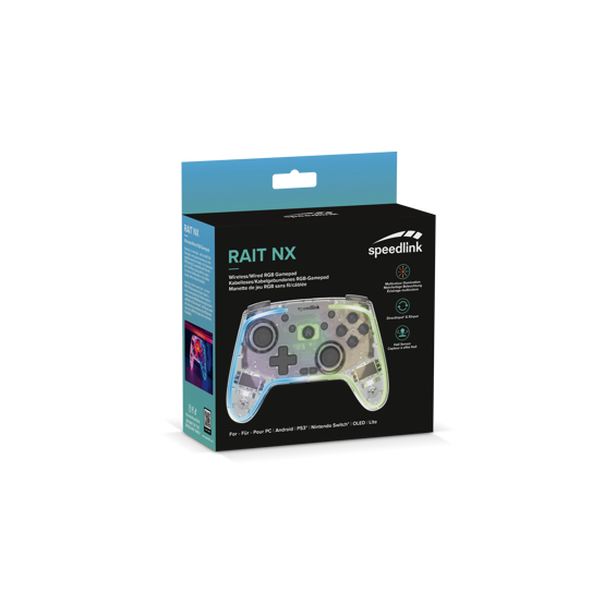 Gamepad SPEEDLINK Rait NX, RGB, PC/Android/Switch OLED/Lite, žični/bežični, prozirni