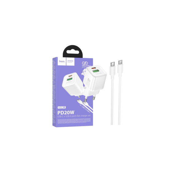 hoco. Punjač kućni sa type C kabelom, PD20W + QC3.0 - N65 Ingenious type C