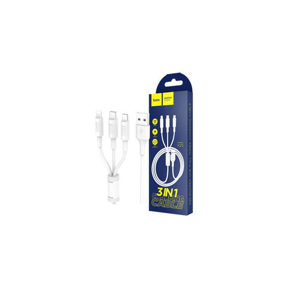 hoco. USB kabel, 3in1, microUSB, USB type C, Lightning, 1 met, 2 A - X25 Soarer 3in1, White