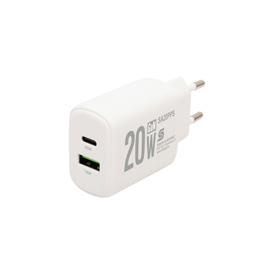 home Punjač kučni, brzi, 1 x USB-A, 1 x USB-C, 20W, GaN - SA20PPS