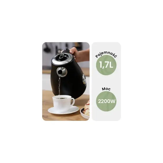 HUSLOG RetroClassic AK-0932 električno kuhalo za vodu s termometrom 1,7 L, crno