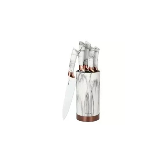 Klausberg KB-7769 set 5 kuhinjskih noževa sa stalkom – bijelo-smeđi
