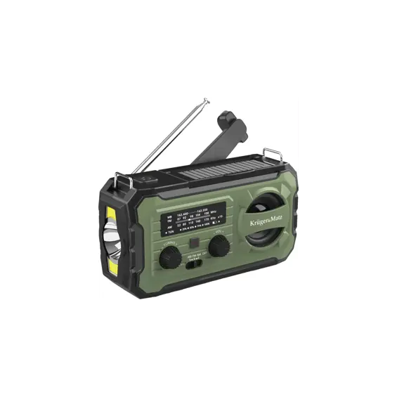 Kruger&Matz KM0837 Višenamjenski SOS Radio – 10000 mAh, Solarno Punjenje, Dynamo, AM/FM/WB