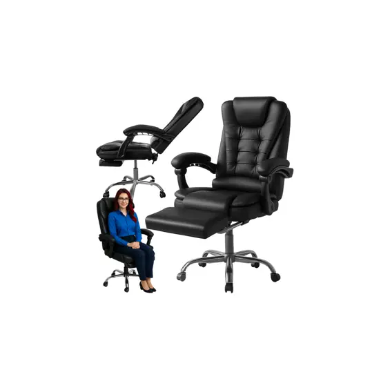 Malatec uredska stolica s naslonom za noge – ergonomska, podesiva visina, crna (do 130 kg)