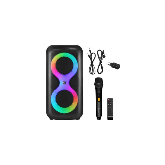 MANTA ERIS Karaoke Set, 100W, Bluetooth, RGB, Daljinski i Bežični Mikrofon – SPK0401B100