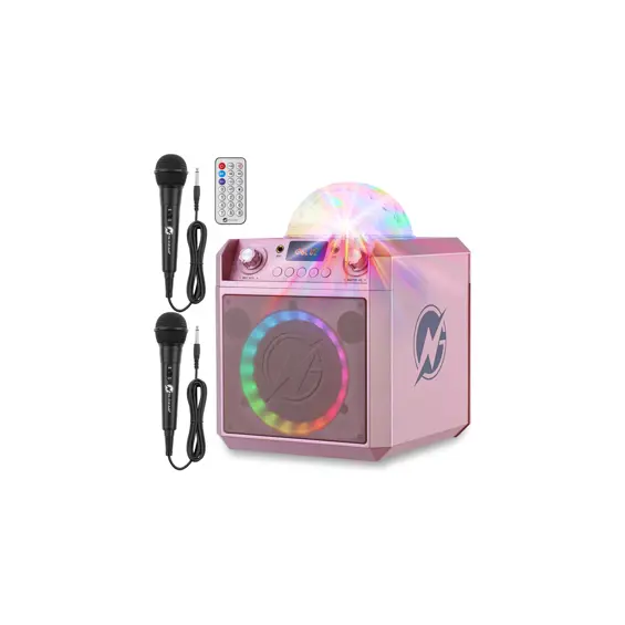 N-Gear Block Party 602 XL Karaoke Set, 300W, Disco Kugla, 2 Žična Mikrofona – Space Pink