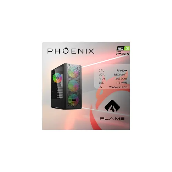 Računalo Phoenix FLAME X-513 AMD Ryzen 5 9600X/16GB DDR5/NVME SSD 1TB/RTX 5060 TI 16GB/600W 80+/Windows 11 PRO