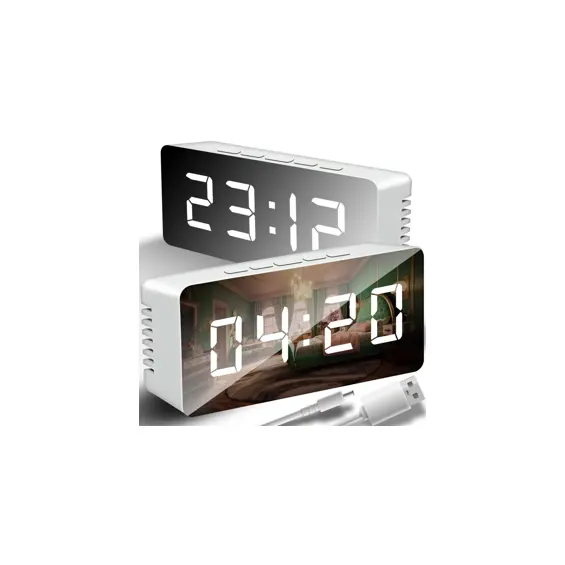 Retoo E227 digitalna LED budilica sa zrcalnim zaslonom – termometar, kalendar, alarm, USB ili baterije