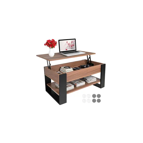 Ruhhy klub stolić s podiznom pločom 92 cm – 3u1, spremnik i polica (hrast/crni)