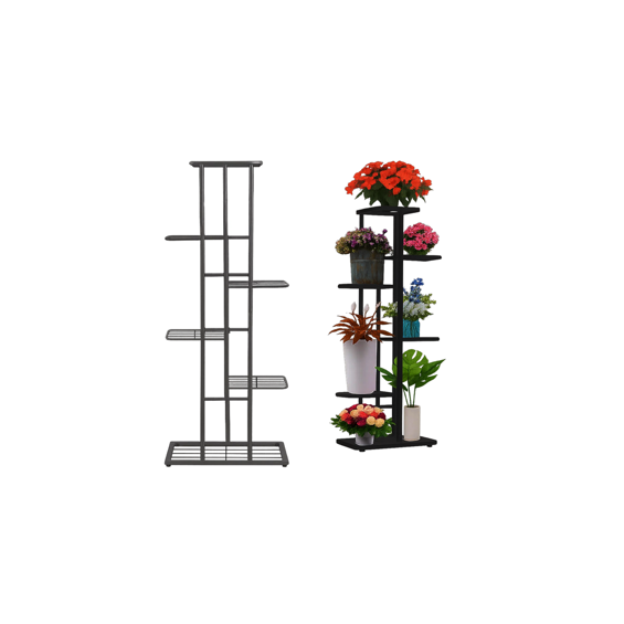 Ruhhy stalak za cvijeće 6 razina – metalni loft stalak za biljke, crni 106 cm
