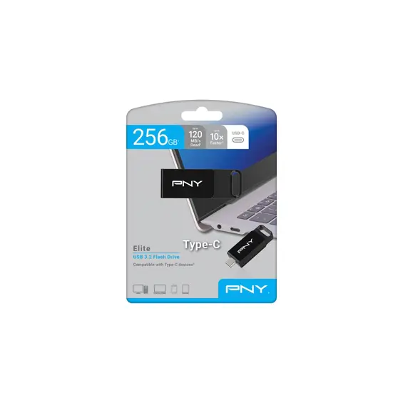 USB stick PNY Elite, 256GB, USB 3.2, Type-C, crni