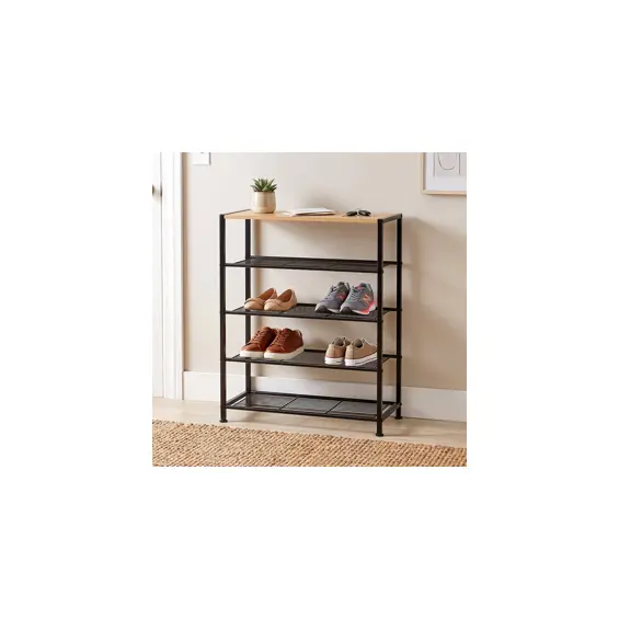 Vilde metalna polica za obuću s 5 razina 60 × 30 × 74 cm – crna