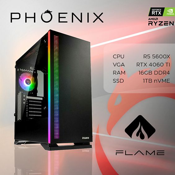 Računalo Phoenix FLAME Y-527 AMD RYZEN 5 5600X/16GB DDR4/NVMe SSD 1TB/VGA RTX 4060 TI