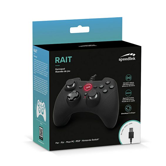 Gamepad SPEEDLINK Rait, PC/PS3/Switch/OLED, žični, crni