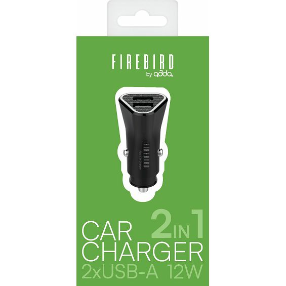 Auto punjač FIREBIRD by ADDA CC-004-BK, 2u1, USB-A, 12W, 2.4A, crni