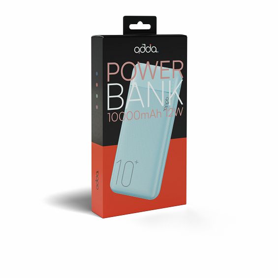 Powerbank ADDA PB-001-LB, Fusion powerbank, 10000mAh, Micro USB i Type-C ulazi, 2xUSB-A izlazi, 12W, baby plava