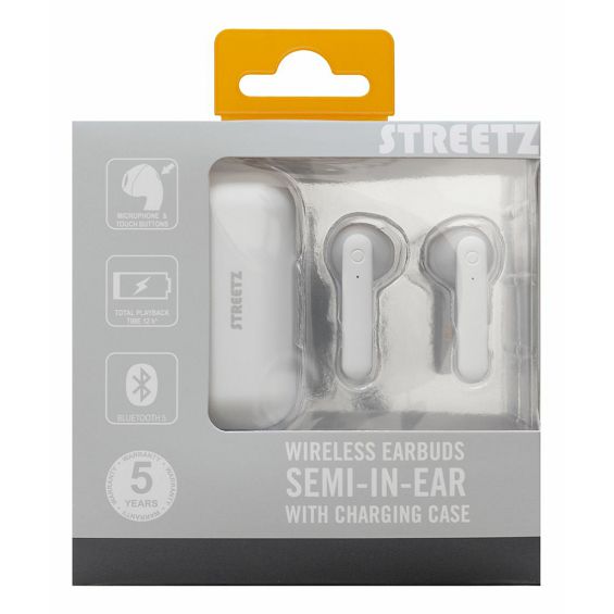 Slušalice STREETZ TWS-1105, mikrofon, Bluetooth, TWS, bijele
