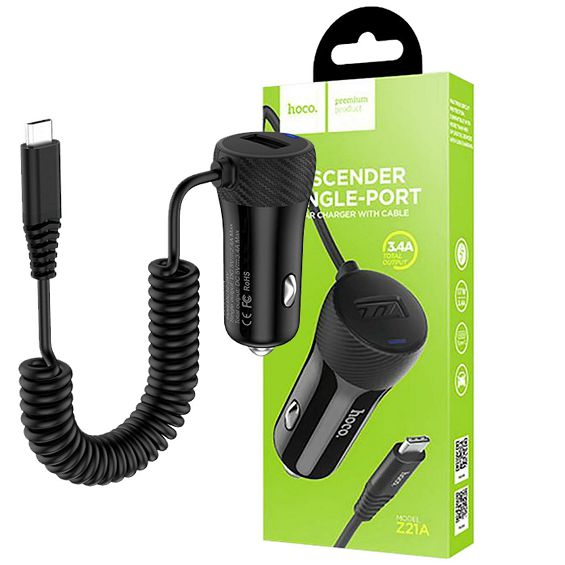 hoco. Auto punjač sa micro USB kabelom, 1 x USB,  2.4 A max. - Z21A Ascender single USB 