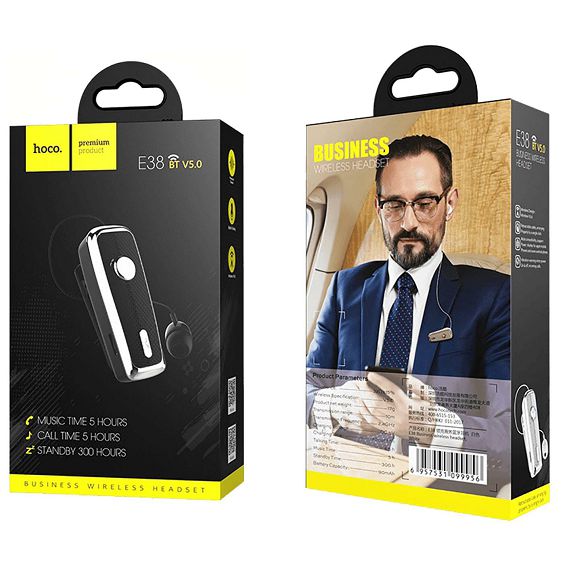 hoco. Slušalica bežična sa mikrofonom, Bluetooth, 90 mAh, 5 h - E38 Business Black