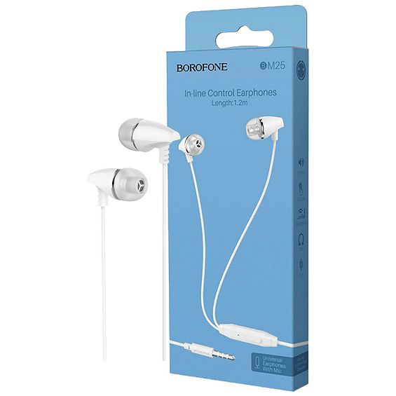 Borofone Slušalice sa mikrofonom, 3.5 mm,dužina kabela 1.2 met,bijela - BM25 Sound edge