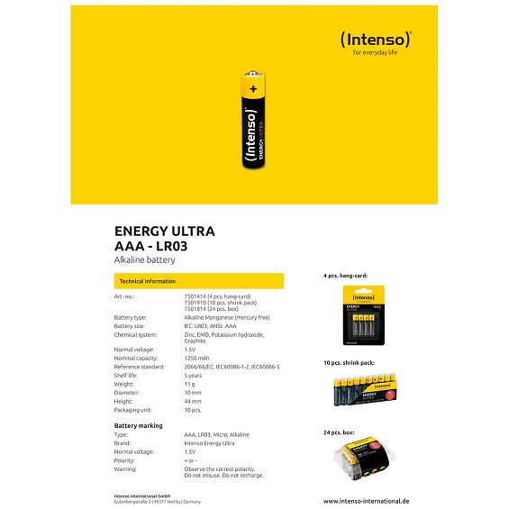 (Intenso) Baterija alkalna, AAA LR03/4, 1,5 V, blister 4 kom - AAA LR03/4