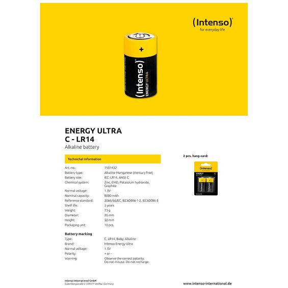 (Intenso) Baterija alkalna, LR14 / C, 1,5 V, blister 2 kom - LR14 / C