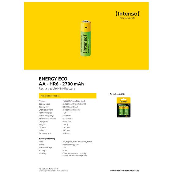 (Intenso) Baterija punjiva AA / HR6, 2700 mAh, blister 4 komada - AA / HR6/2700