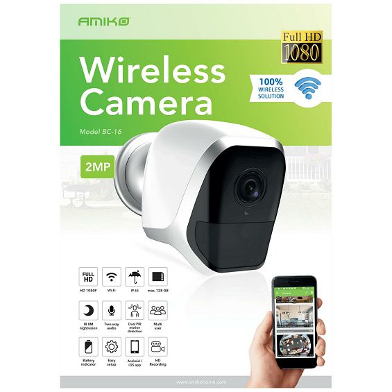 Amiko Home Kamera IP, 2 MP, FullHD, WiFi, 4 x AA - BC-16