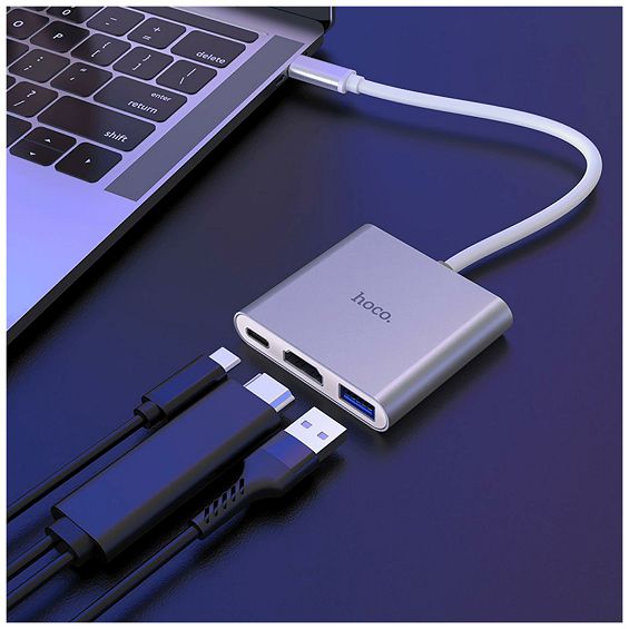 hoco. Konverter USB type C to USB3.0/HDMI/PD - HB14 Easy use