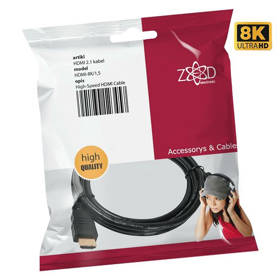 ZED electronic HDMI 2.1 kabel, 4K/120p ili 8K/60p, 48 Gbps, dužina 1,5 met. - HDMI-8K/1,5