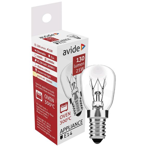 Avide Sijalica za pećnicu, 25W, E14, 3000K, 300 °C, IP20 - Oven 300 °C bulb 25W E14