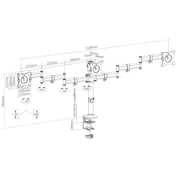 Maclean Stolni nosač za 3 LCD monitor, 13 "- 27" - MC-691