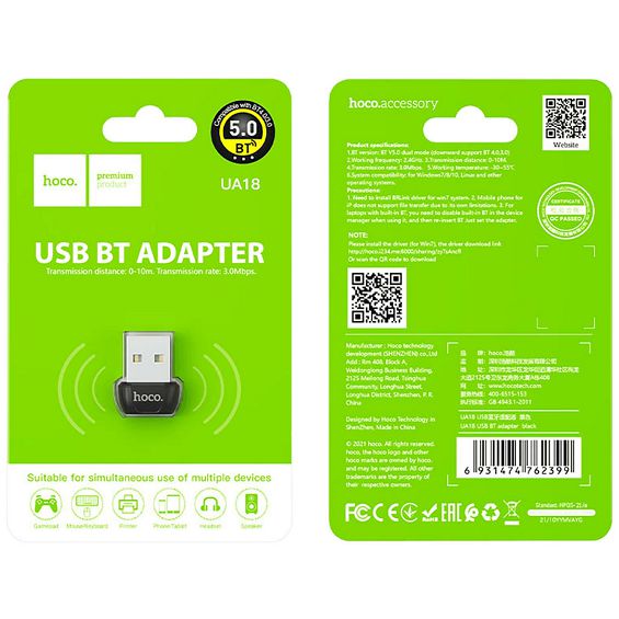 hoco. Adapter USB to Bluetooth v5.0, UA18