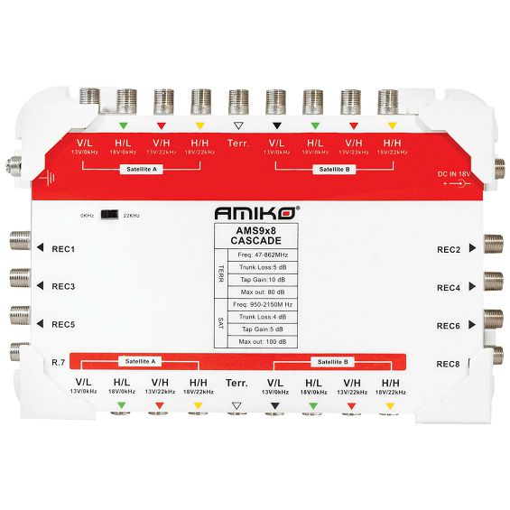 Amiko Multiswitch 9/8 sa dodatnim napajanjem, kaskadni - AMS9X8